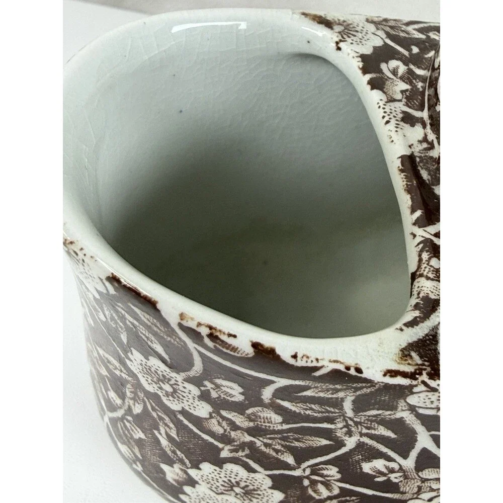Vintage Crownford China Calico Brown Shaving Scuttle Mug Staffordshire England